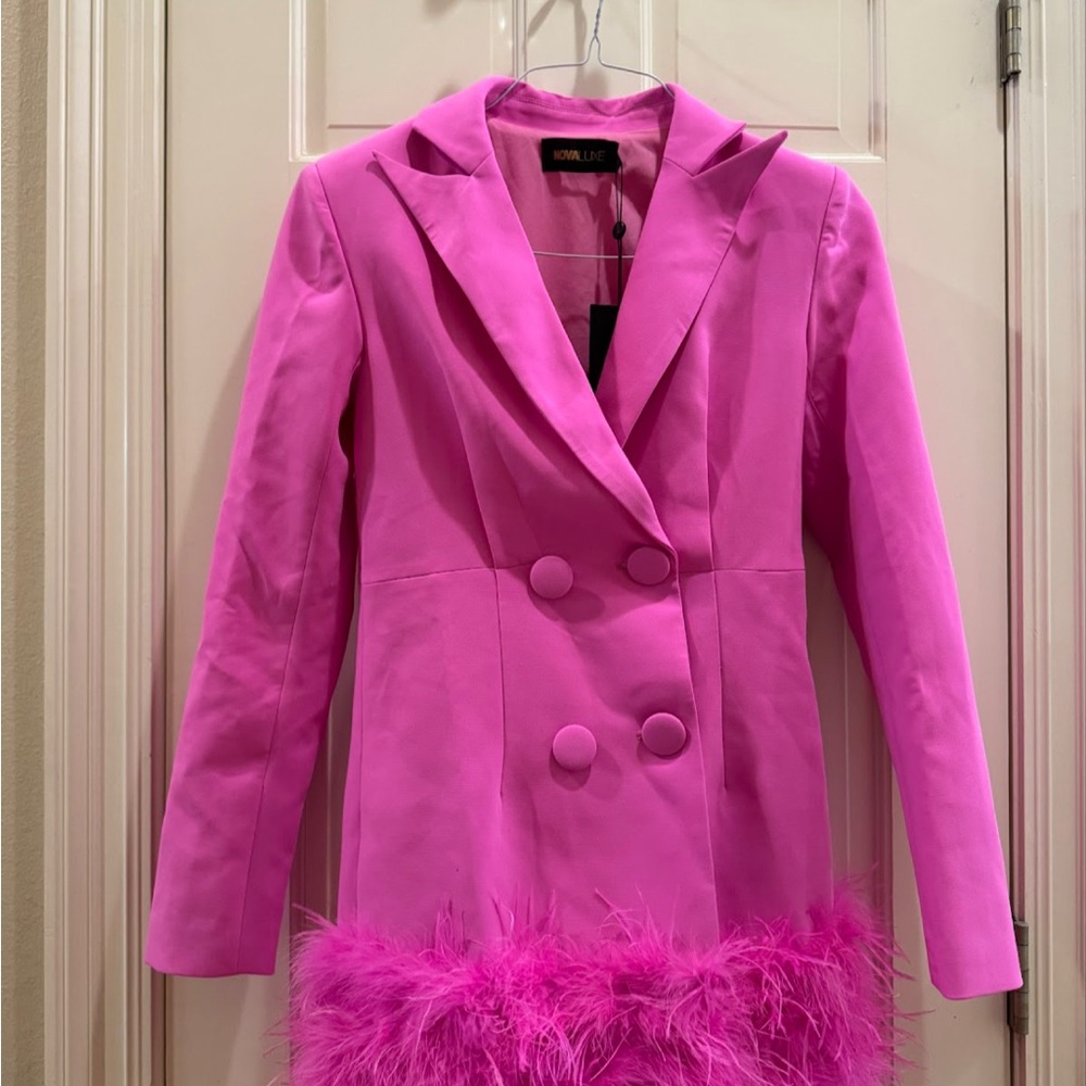 Vibrant Pink Tailored Blazer with Luxurious Trim